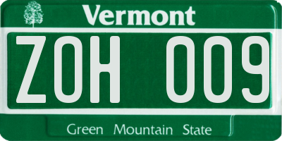 VT license plate ZOH009