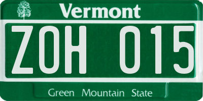 VT license plate ZOH015