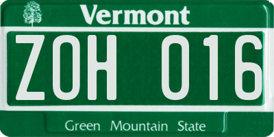 VT license plate ZOH016