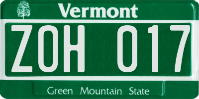 VT license plate ZOH017