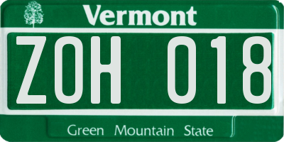 VT license plate ZOH018