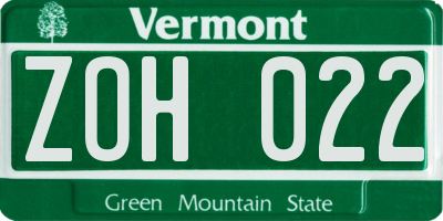 VT license plate ZOH022
