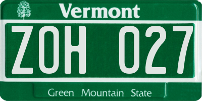 VT license plate ZOH027
