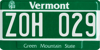 VT license plate ZOH029