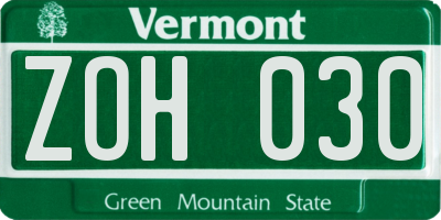 VT license plate ZOH030