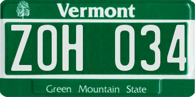 VT license plate ZOH034