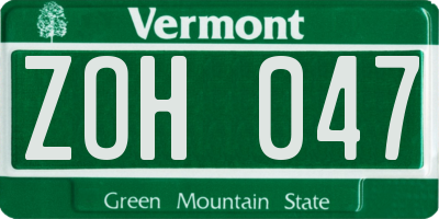 VT license plate ZOH047