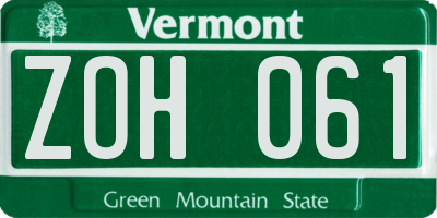 VT license plate ZOH061