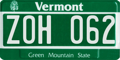 VT license plate ZOH062