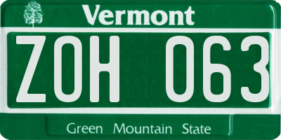VT license plate ZOH063