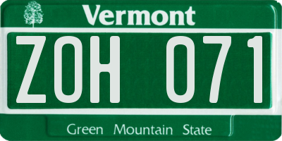 VT license plate ZOH071