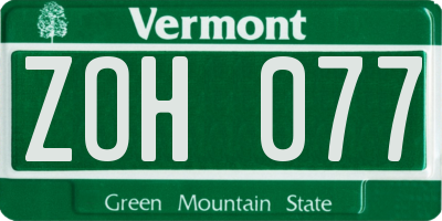 VT license plate ZOH077