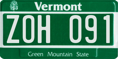 VT license plate ZOH091