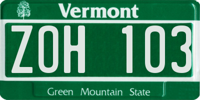 VT license plate ZOH103