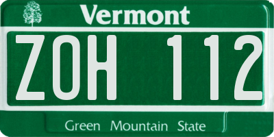 VT license plate ZOH112