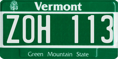 VT license plate ZOH113