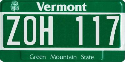 VT license plate ZOH117