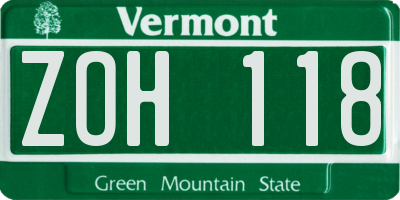 VT license plate ZOH118