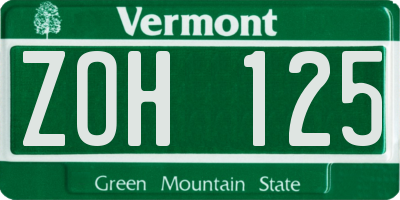 VT license plate ZOH125