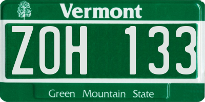 VT license plate ZOH133