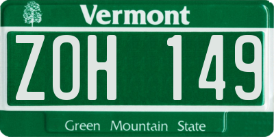 VT license plate ZOH149