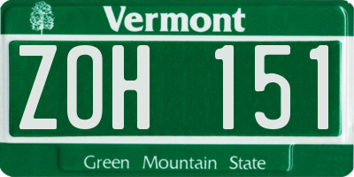 VT license plate ZOH151