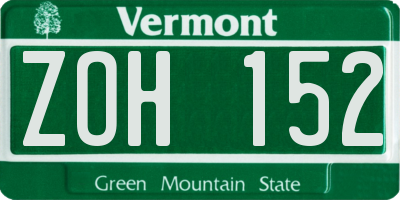 VT license plate ZOH152