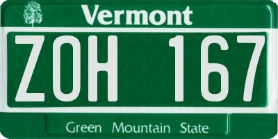 VT license plate ZOH167