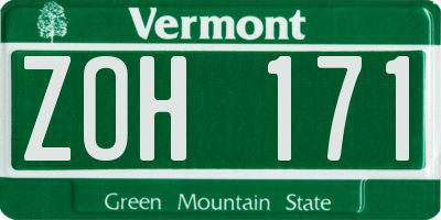 VT license plate ZOH171