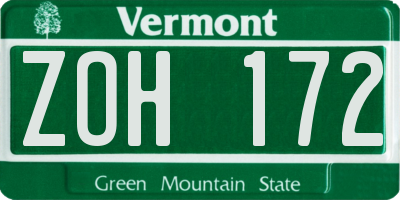VT license plate ZOH172