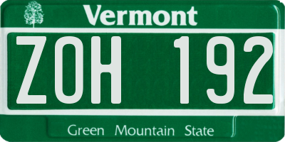 VT license plate ZOH192
