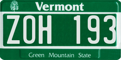 VT license plate ZOH193