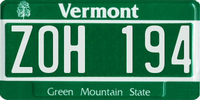 VT license plate ZOH194