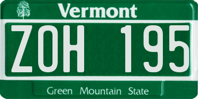 VT license plate ZOH195