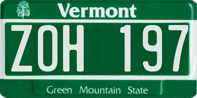 VT license plate ZOH197