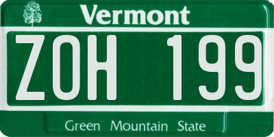VT license plate ZOH199