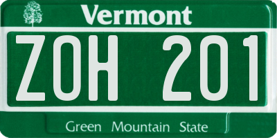 VT license plate ZOH201