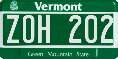 VT license plate ZOH202