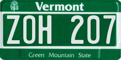 VT license plate ZOH207