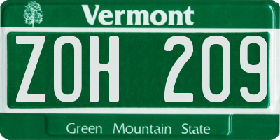 VT license plate ZOH209
