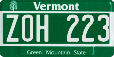 VT license plate ZOH223