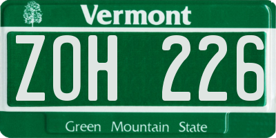 VT license plate ZOH226
