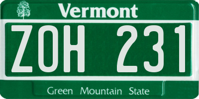 VT license plate ZOH231