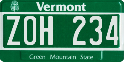 VT license plate ZOH234