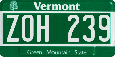 VT license plate ZOH239