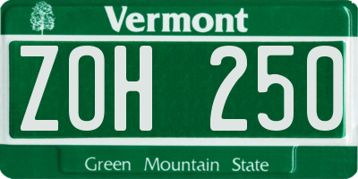 VT license plate ZOH250