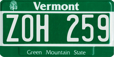 VT license plate ZOH259