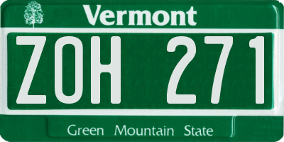 VT license plate ZOH271