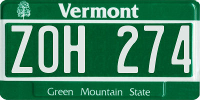 VT license plate ZOH274