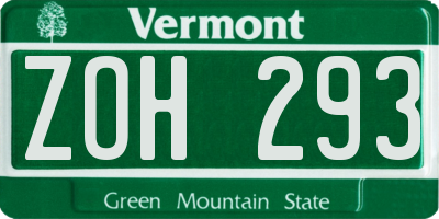 VT license plate ZOH293